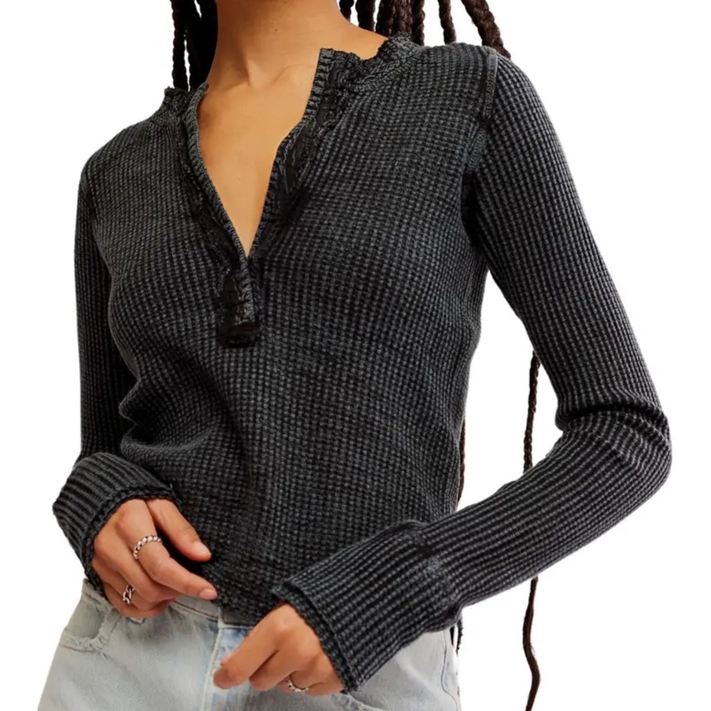 Free People Colt Long Sleeve Waffle Knit Henley